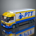 PTT Yellow White And Blue Box Cargo Truck On Reflective Surface