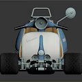Vintage Blue And White Motorcycle With Number 66 Brown Seat And Metal Frame