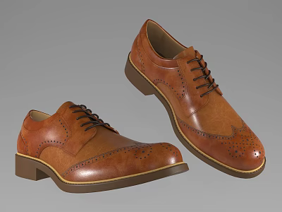 Two Brown Leather Lace Up Dress Shoes With Brogue Details 3d model