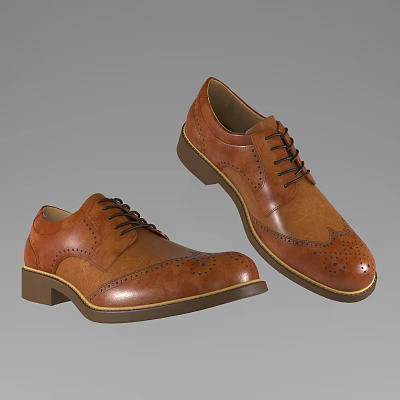 Two Brown Leather Lace Up Dress Shoes With Brogue Details 3d model