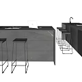 Modern Concrete Bar Counter Interior With Faucet Stools Laptop And Black Surface Design