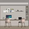 Modern Study Room Interior With Wooden Desk Comfortable Chairs And Decorative Shelves