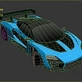 Blue Sports Car With Black Stripes And Rear Wing Sleek Design