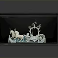 Decorative Model Carriage Pulled by Two White Horses Displayed in Black Box with Intricate Details