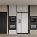 Modern Kitchen Interior Featuring Different Color Double Door Refrigerators And Oven Cabinets 3d model