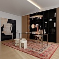 Modern Study Desk Carpet Bookcase Chandelier 3d model