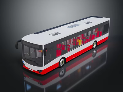 Modern City Bus With White And Red Exterior And Red Interior Seats Design 3d model