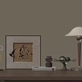 Decorative Ornament Set Including Abstract Painting Table Lamp Stacked Ornaments Books And Fruit Tray