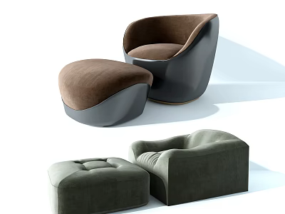 Stylish Single Sofa With Matching Ottoman In Brown And Dark Green Colors 3d model