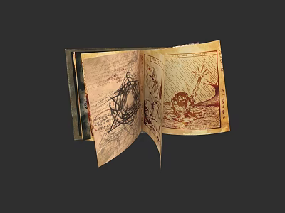 Vintage Open Book Featuring Hand Drawn Illustrations On Textured Pages 3d model