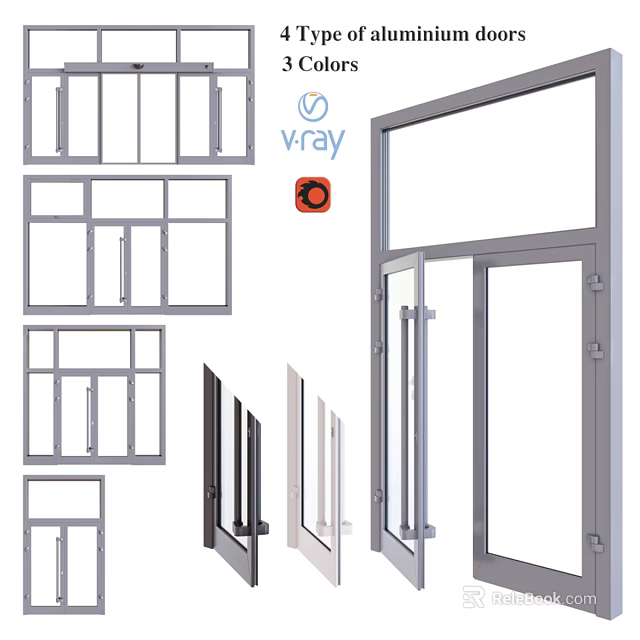 Modern Casement Door Styles with Aluminum Frames and Glass Panels 3d model 