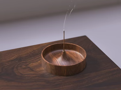Wooden Round Tea Tray With Burning Incense And Natural Wood Grain Design 3d model
