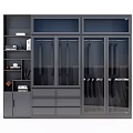 Modern Gray Wardrobe With Glass Doors Drawers And Open Shelves Design