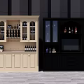 Modern Beige And Black Wine Cabinets With Glass Doors Bottles And Storage Space