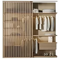 Modern Wooden Wardrobe Interior With Hanging Rails Shelves And Storage Drawers
