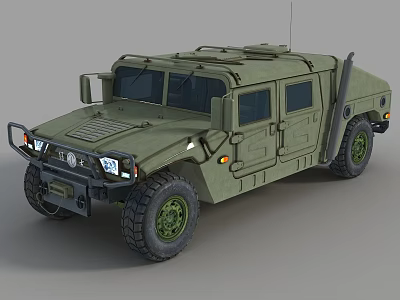 Military Green Tank with Heavy Tracks Headlights Roof Rack and Antenna 3d model