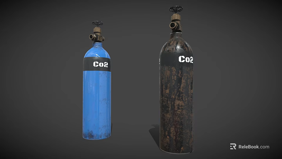 Industrial CO2 Gas Cylinders Showing Blue And Rusty Metal Storage Containers 3d model 