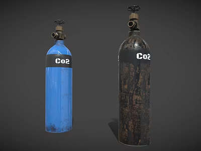 Industrial CO2 Gas Cylinders Showing Blue And Rusty Metal Storage Containers 3d model