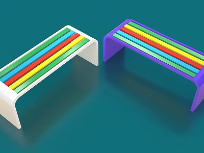 Colorful Striped Benches With White And Purple Frames And Vibrant Colors 3d model