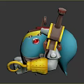 3D Game Movie Character Featuring Yellow Blue Body Red Decorations Round Eyes and Cannon Structures