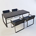Modern Dining Table Set With Long Dark Table And Black Metal Frame Chairs 3d model