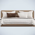 Modern Double Bed With Wooden Headboard White Bedspread And Multiple Pillows 3d model