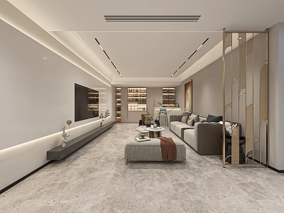 Modern Dining and Living Room Interior With Sofa Coffee Table TV Wall And Lighting 3d model