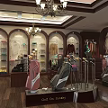 Elegant Golf Store With Golf Bags Clubs Clothing Shoes And Display Shelves
