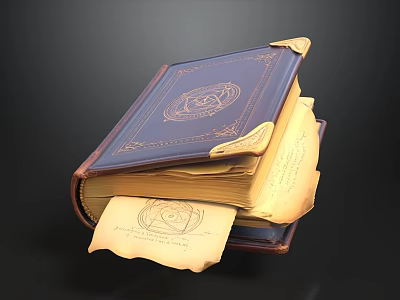 Vintage Blue Cover Book With Gold Decoration And Yellowed Patterned Pages 3d model