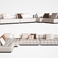 Modern White Sectional Sofa with Multiple Decorative Cushions and Sleek Black Modular Design 3d model