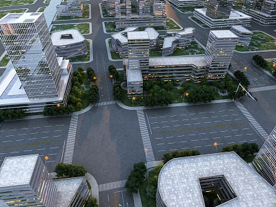 Aerial Urban Planning Layout With Modern Buildings Streets And Green Landscaping 3d model
