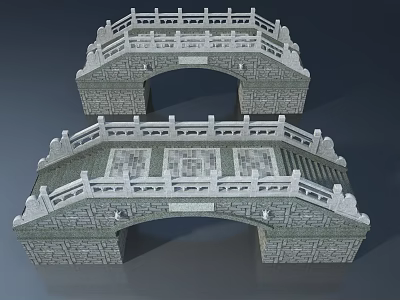 Classic Stone Arch Bridges 3D Model With Decorative Railings And Brick Structure 3d model