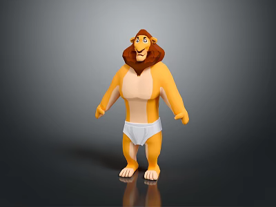 Muscular Cartoon Lion Character Standing Wearing White Briefs 3D Model Design 3d model