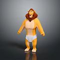 Muscular Cartoon Lion Character Standing Wearing White Briefs 3D Model Design