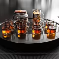 Elegant Glass Tea Set with Teapot Teacups Amber Liquid on Wooden Tray Mint and Lemon