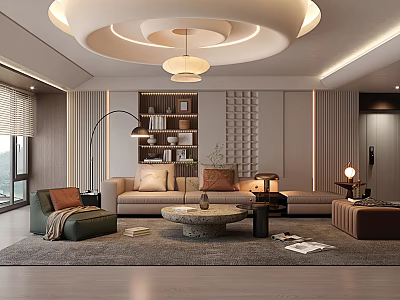 Modern Living Room Interior With Sofa Coffee Table Floor Lamp And Decorative Wall 3d model