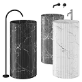 Modern Cylindrical Marble Washbasin in Black Gray White with Textured Surface and Faucet