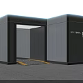 Modern Outdoor Charging Station Structure With Gray Exterior Entrance And Trees