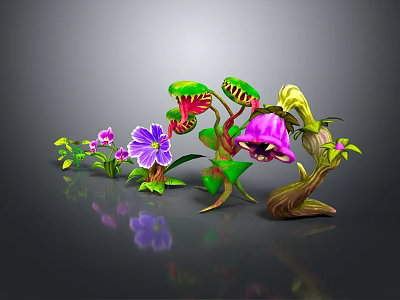 Various Colorful Plants Featuring Purple Flowers Green Leaves And Unique Shapes 3d model