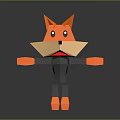 Sculpture Carving of 3D Geometric Fox Figure with Orange Black Color and Cartoon Abstract Shape