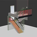 Modern Staircase Design With Golden Steps Black Railings And White Frame Structure