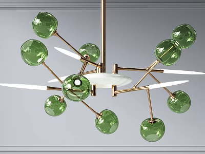 Modern Chandelier With Green Glass Balls And Golden Metal Frame For Interior Decor 3d model