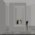 Modern Room Divider With Lighted Mirror Frame Reflected Dining Table Chairs And Marble Floor 3d model