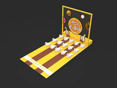Kids Interactive Playground Equipment With Yellow Frame White Duck Targets And Food Graphics 3d model