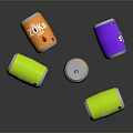 ZUK Colorful Beverage Cans In Orange Yellow And Purple Designs On Reflective Surface