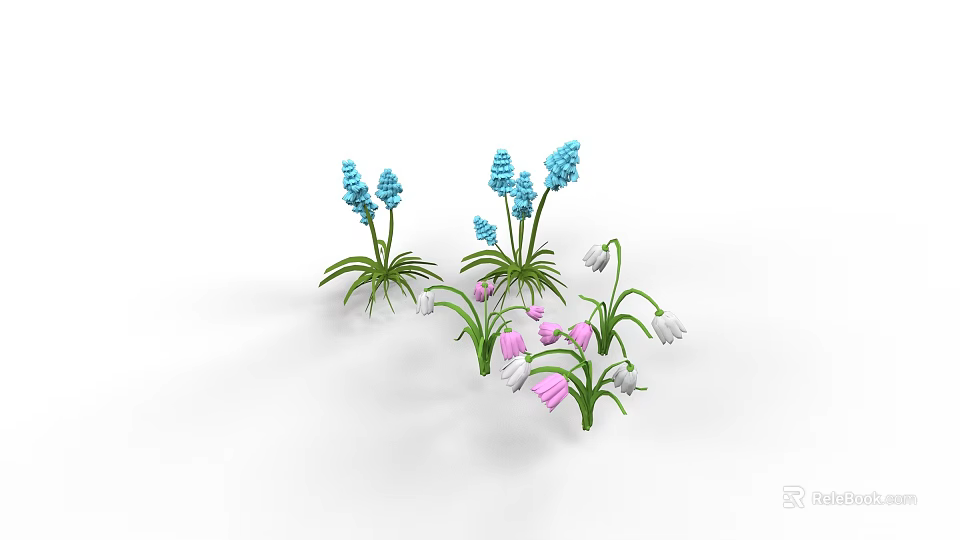 Vibrant Blue And Pink Decorative Flowers With Green Leaves In Garden 3d model 