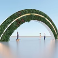 Modern Arc Shaped Archway Covered In Greenery With Lighting And People