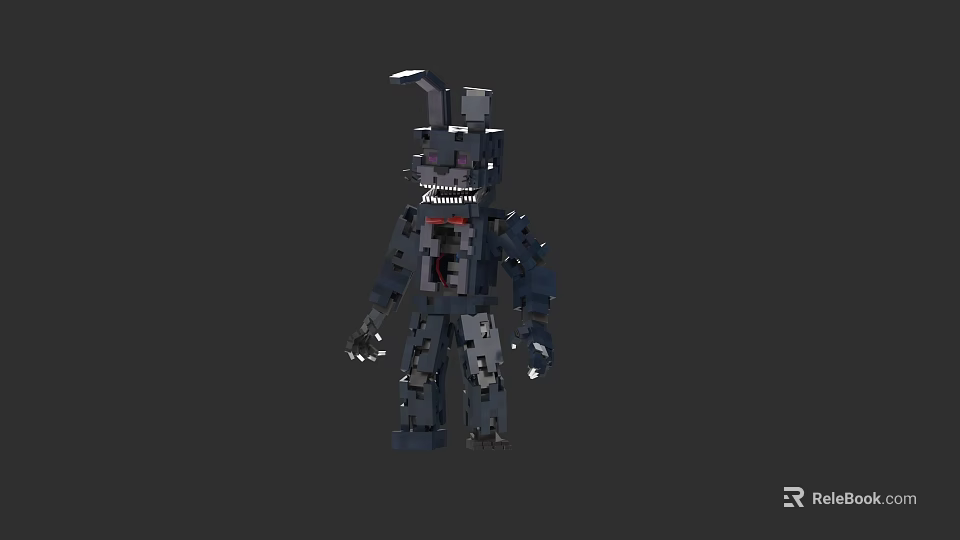 Game Movie Character Mechanical Rabbit Block Style With Dark Color And Red Details 3d model 