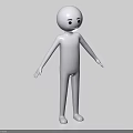3D Cartoon Man in Standing Pose with Neutral Facial Expression Against Light Blue Background