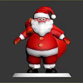 3D Santa Claus Character Standing With Red Outfit White Beard And Gift Bag On Base